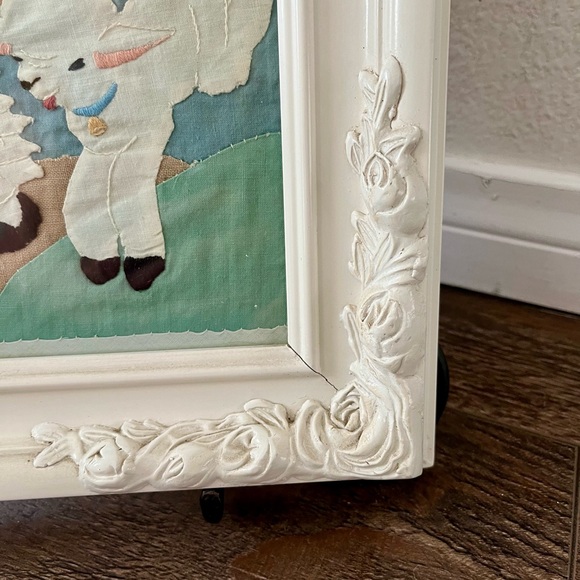 Vintage Framed Embroidered Art with White Frame - Picture 3 of 11